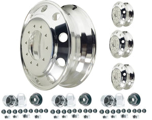 19.5" x6.75 aluminum wheels extra Polished Dual Wheel Package deal,PCD10HOLES X 7.25with lug nut and covers for Old school 1977-2005 Chevy/GMC C/K 3500 HD Truck