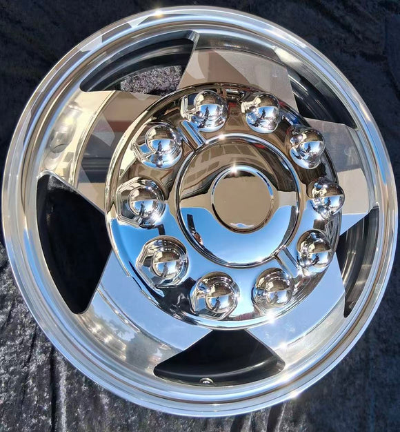 Package of 4pcs aluminum wheel 19.5x6.00 10x225mm 5Triangle 4000lbs Tr554d, 15mm flat,117-INSET 135-OUTSET Hub Pilot Polished Both Sides Fits for 2005-2016 Ford F450 & F550