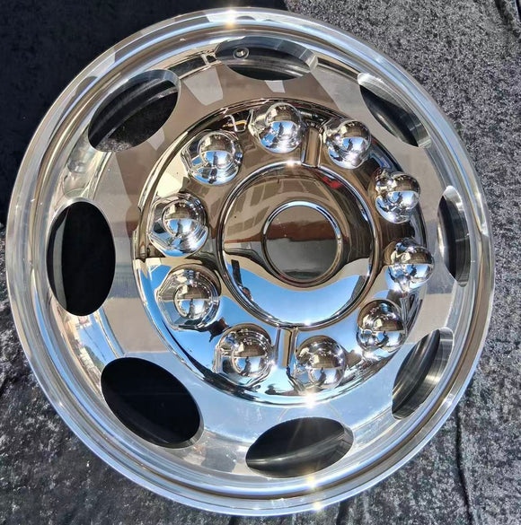 Package of 4pcs aluminum wheel 19.5x6.00 10x225mm 8Oval 4000lbs Tr554d, 15mm flat,117-INSET 135-OUTSET Hub Pilot Polished Both Sides Fits for 2017-2024 Ford F450 & F550