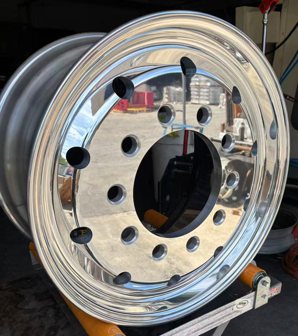 ALUMINUM WHEEL 22.5x12.25  10X285.75 30MM STUD PILOTED(OLD SCHOOL BALLSEAT) 2201MM 12320LBS High Polished Outside TR552 for steer position