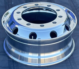aluminum wheel 22.5"x8.25" Forged Aluminum High Polished Both Sides 10-Hole, 335mm Bolt Circle, 280.1mm Bore Hub-Piloted 8040lbs, 32.5mm 167mm offset