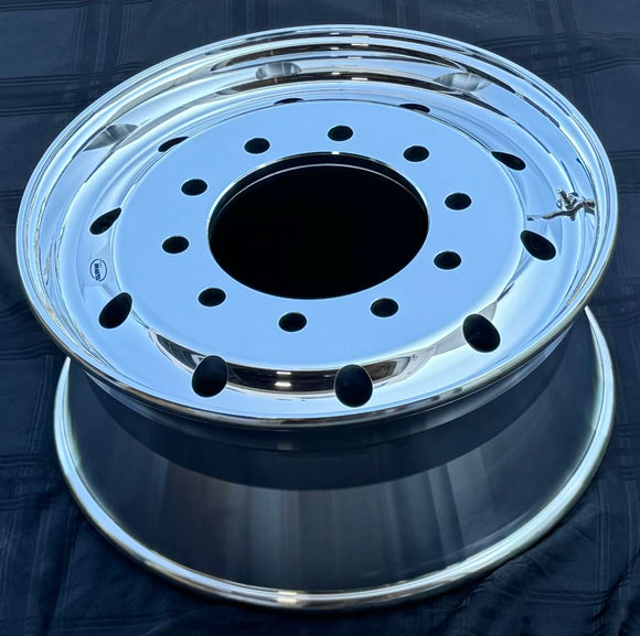 22.5x9.00 Aluminum wheels Steer Position only with 10holes x285.75, 26mm Hub piloted, 220mm 79mm inset, Max load 10000lbs  for Dump truck with 315/65r22.5 Tires