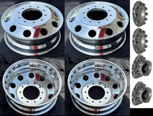 19.5" x 6.00" Aluminum Wheels High Bothside polished Dual 10 x 225mm 2004-2016 F-450/550 TerraStar, a set of 4pcs with caps