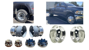 19.5" x6.75 aluminum wheels extra Polished Dual Wheel Package deal,PCD 8HOLES X 6.5" (165.1mm) with lug nut and covers for 1985-1997 F350 Dually Trucks
