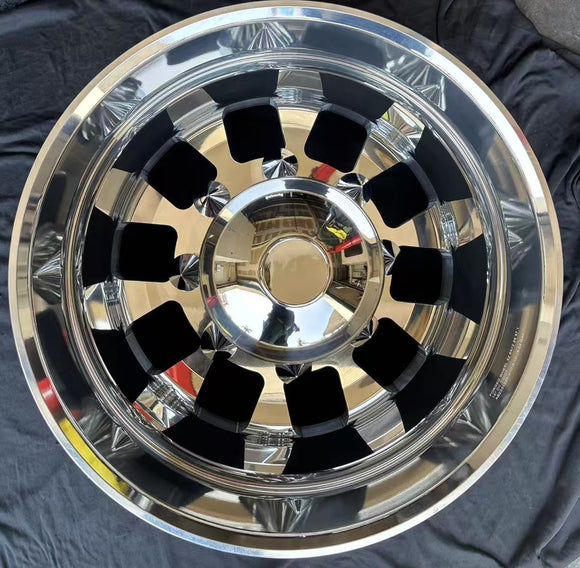 ALUMINUM WHEEL 22.5x12.25  8x275 Square 8-handholes 26HUB 221MM 5000LBS High Polished Outside TR552 for steer position
