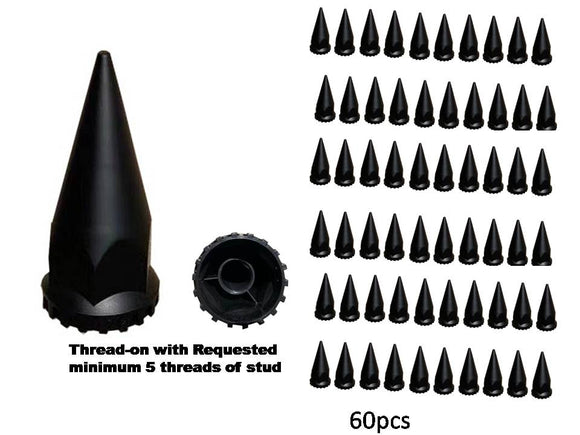 Super Spike Black Lug Nut Thread-on Covers for  M22x1.5 Stud of Semi-Trucks