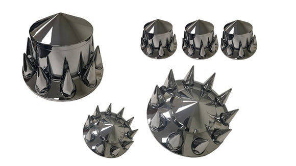 Chrome ABS plastic Hub Cap with Spike Covers as Kit for 10-hole x285.75mm Hub piloted only, M22x1.5 stud w/S33mm lug