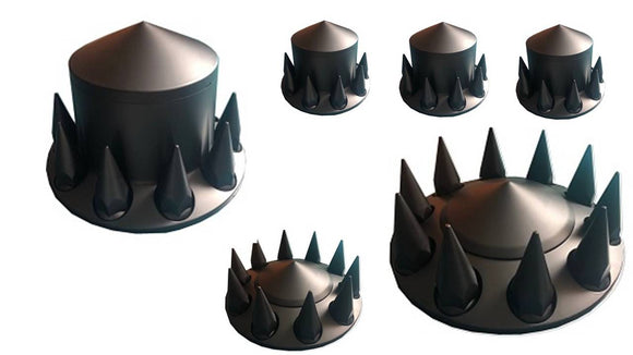 Black ABS plastic Hub Cap with Spike Covers as Kit for 10-hole x285.75mm Hub piloted only, M22x1.5 stud w/S33mm lug